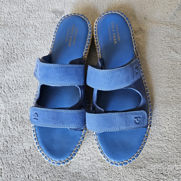 Cole Haan Blue Cloudfeel Espadrille Slide Wedge Sandals Size 10 - Picture 2 of 11